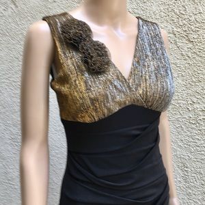 Gold & black sexy cocktail dress with gold flowers